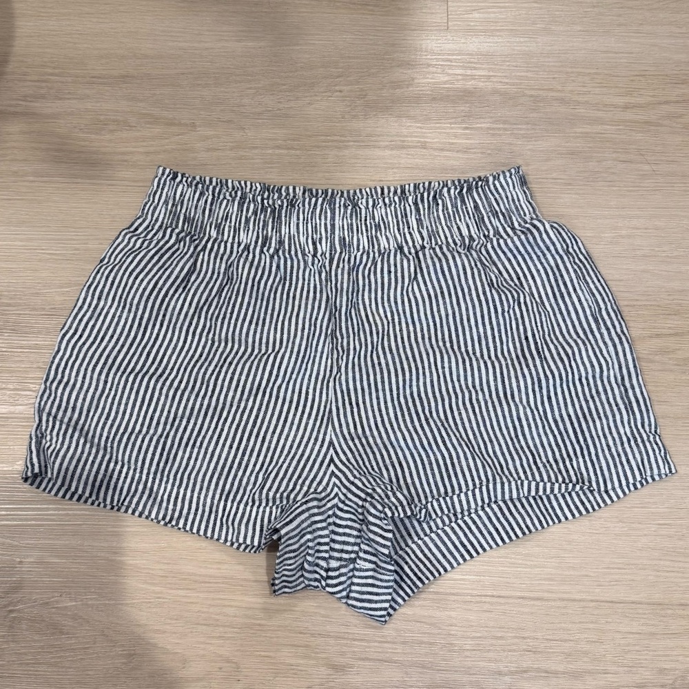 Reformation Black and White Striped High Waist Shorts